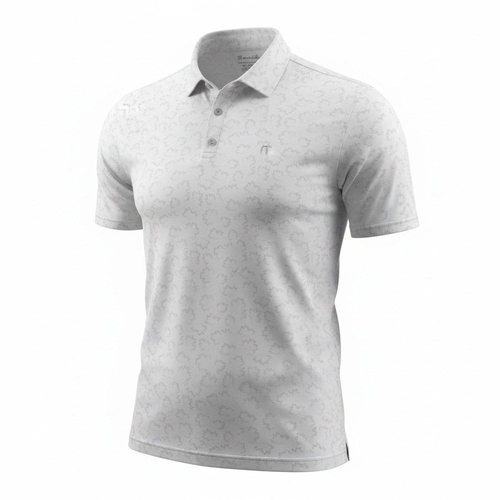 Travis Mathew Mens Polo Shirt XXL White Geometric Pattern‎ Short Sleeve Golf